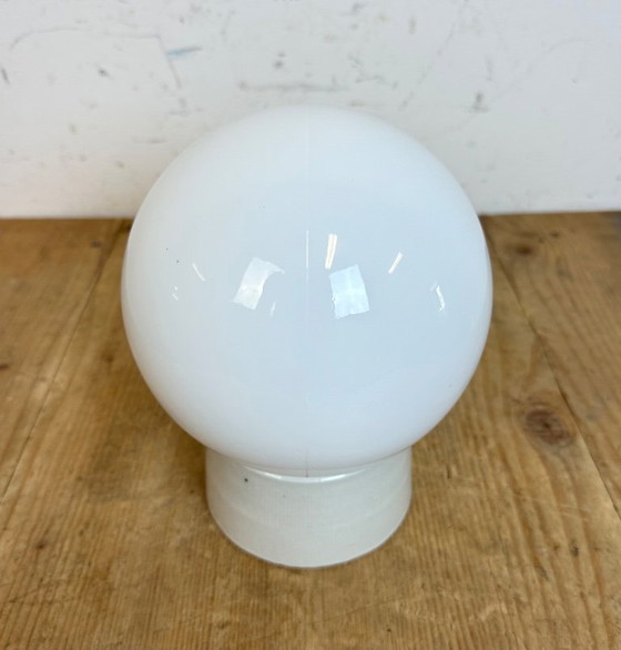 Image 1 of Vintage White Porcelain Ceiling Light with Milk Glass, 1960s