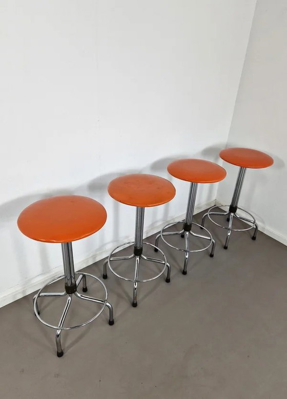 Brabantia Barhocker | 4er Set | 1970er Jahre, Chrom, Orange (Foto 10 von 12)