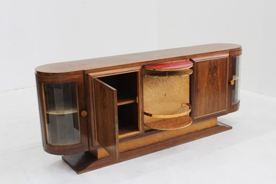 Vintage Art Deco Sideboard 1930s, Wood, Glass, Brown (photo 7 of 11)