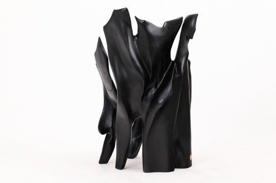 Image 1 of Fauteuil sculptural en bois noir carbonisé aux formes organiques par Logniture