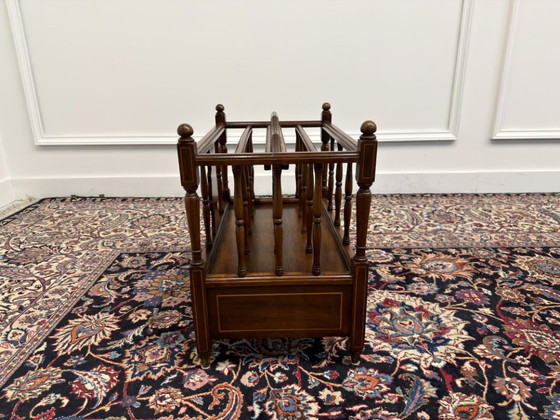 Antique English Edwardian Magazine rack – Wood, Brass (photo 4 of 10)