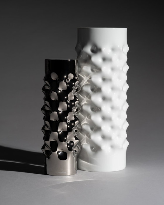 Image 1 of Rosenthal Studio-Line “Vibrations” Vase Duo Dieter Mankau White & Silver