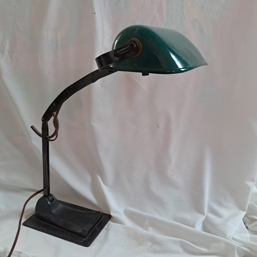 Schaco G1285 Notarlampe, zweiarmig, Emaille-Schirm aus den 1920er Jahren