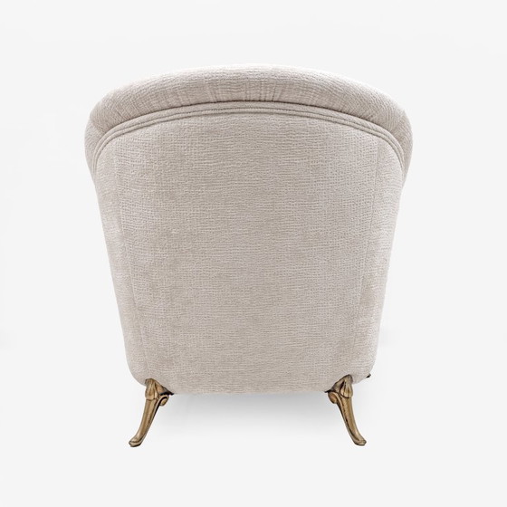 Image 1 of Par de sillones franceses de mediados de siglo, estilo art déco con detalles de latón, década de 1950.