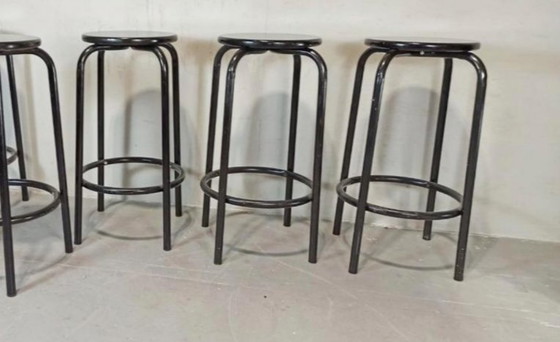 4 x tabourets de bar ronds noirs vintage – Wood (photo 4 of 14)