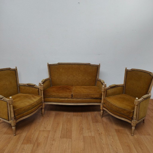 Antikes Sofa und Sessel im Stil Ludwigs XVI.