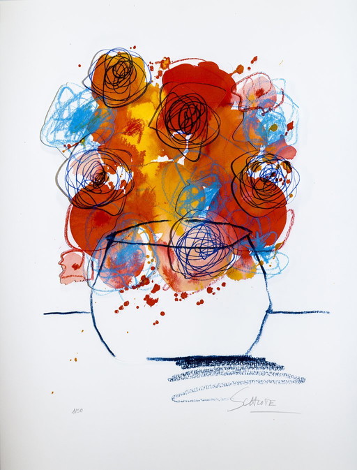 Schlote, Wilhelm - Bouquet in orange - 3D construction - Hand-signed
