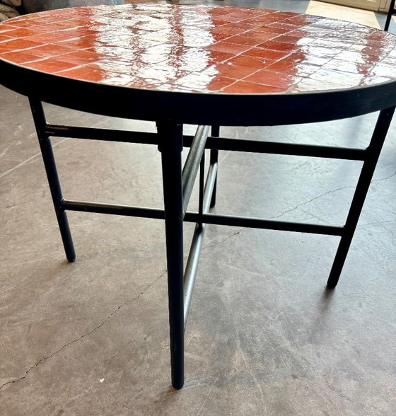 Handmade Moroccan Zellige Coffee Table – Orange – 60 cm – Iron (photo 3 of 6)