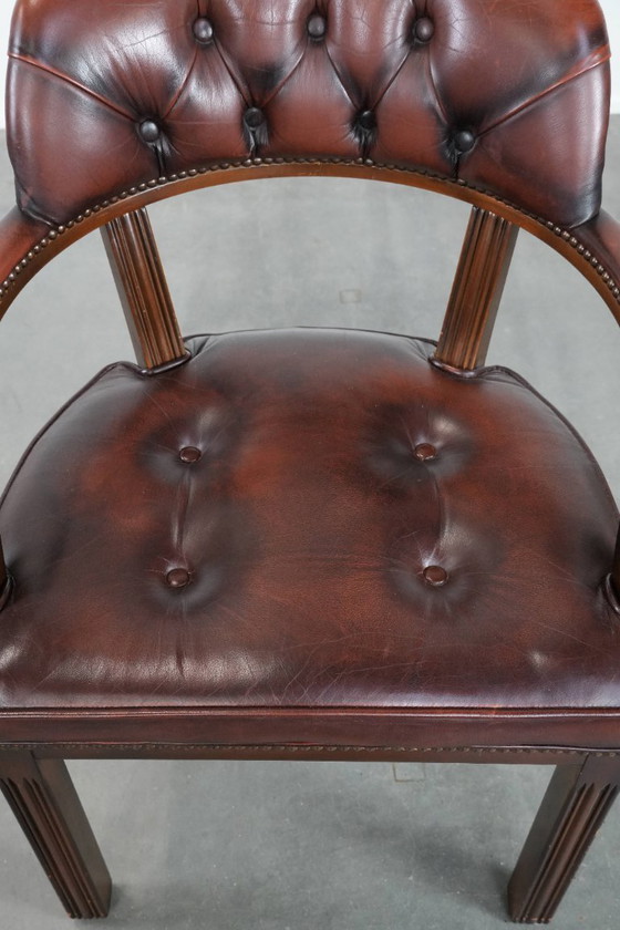 Image 1 of Dark brown cowhide Chesterfield desk/dining room/side chair in English style in a luxury color