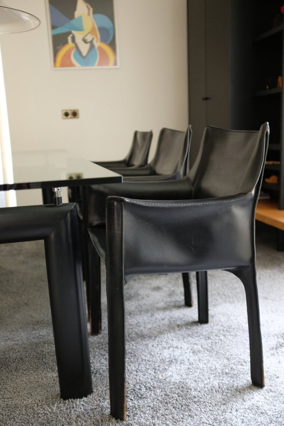 Image 1 of 6x poltrone Cassina in pelle nera CAB con braccioli