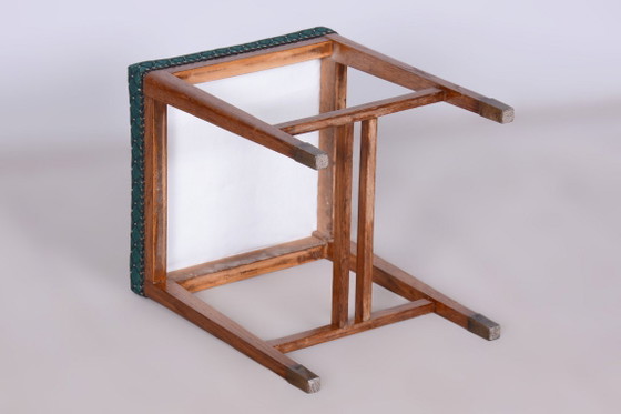 Restored Art Deco Stool, New Upholstery, Revived Polish, Oak, Czech, 1930s – Textile, Wood (photo 3 of 7)