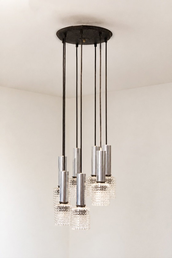 1960s cascade pendant lamp with 7 glass shades – Iron (photo 3 of 5)
