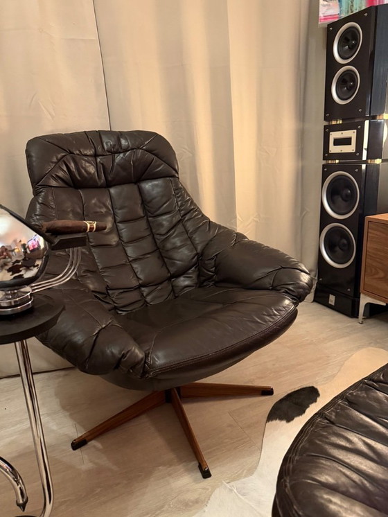 Image 1 of H.W. Klein para Bramin – Sillón con reposapiés – Piel auténtica – Años 60 – Excelente estado