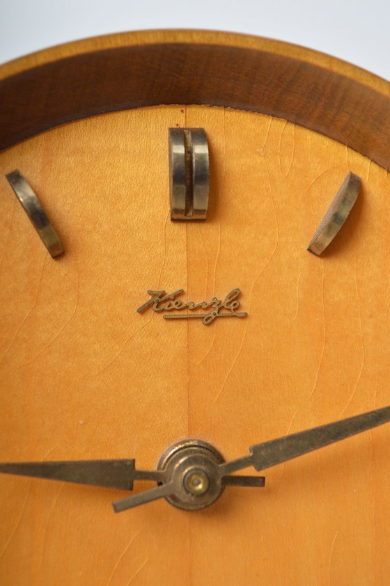Image 1 of Mid Century Clock by Kienzle / Teak & Brass / Tripod Desk, Table or Shelf Clock / Germany, 1960's