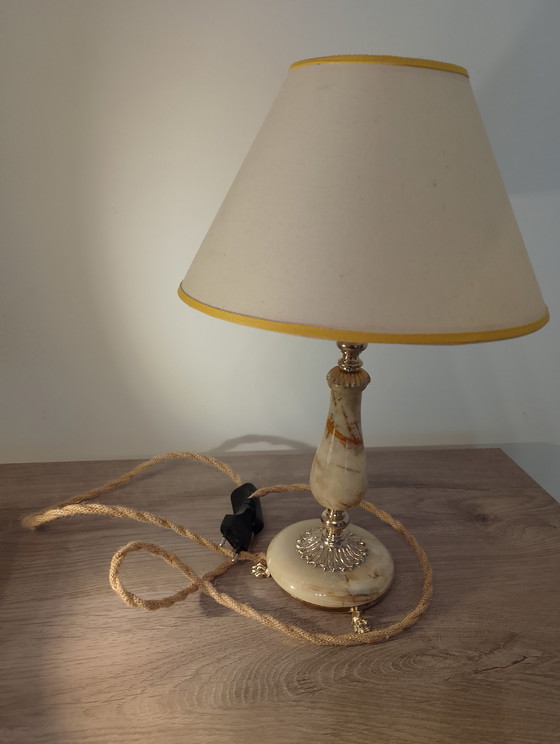Image 1 of Authentic antique charm lamp in bronze with claw feet and genuine onyx, fully electrified with braided cable