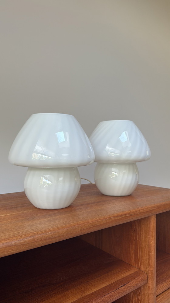 Image 1 of Vintage mushroom swirl lamps made of opaline glass