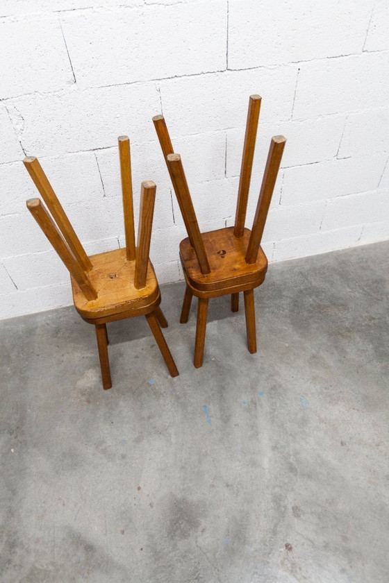 Image 1 of Set di 4 sgabelli brutalisti, fatti a mano, anni '60, design floreale