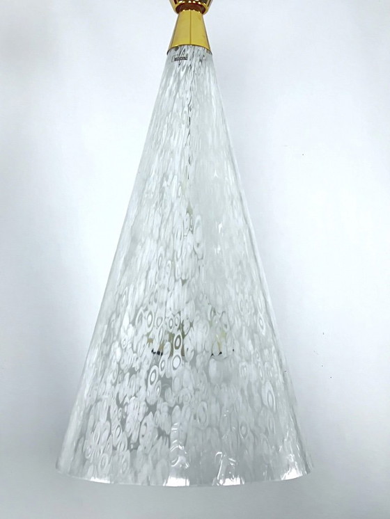 Image 1 of Lustre rare et imposant en verre de Murano et laiton, signé Esperia, par Angelo Brotto. Italie, années 1970.