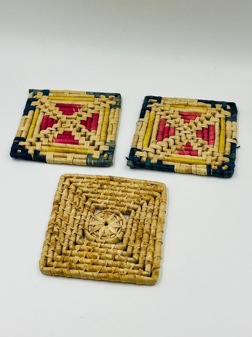 Set of 3 vintage braided fiber trivets