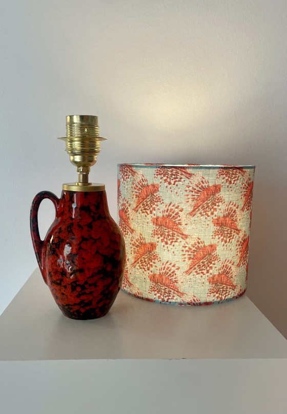 Image 1 of Small cordless table lamp made from Scheurich vase with dragonfish shade