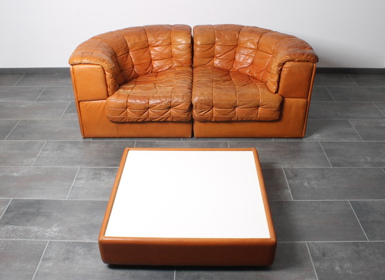 Image 1 of Lounge Set In Cognac Leather With Coffee Table By De Sede