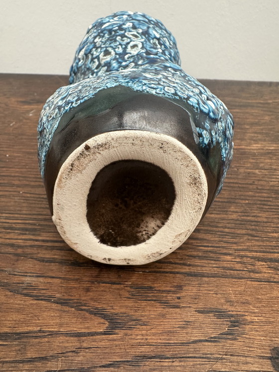 Image 1 of Small Vintage Fat Lava Blue Ceramic Vase