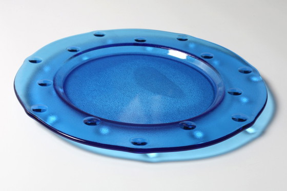 Image 1 of Vintage Cobalt Blue Glass Platter: Mid-Century Centerpiece, Borgonovo Italy
