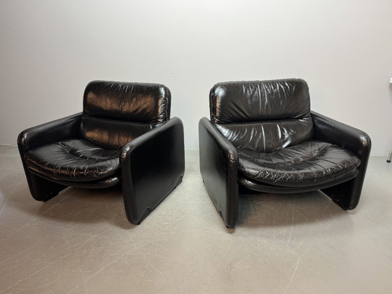 Image 1 of Mid-Century Italian Design Black Leather Lounge Chairs by Titina Ammannati & Giampiero Vitelli for Brunati, Italy, set/2, 1970s