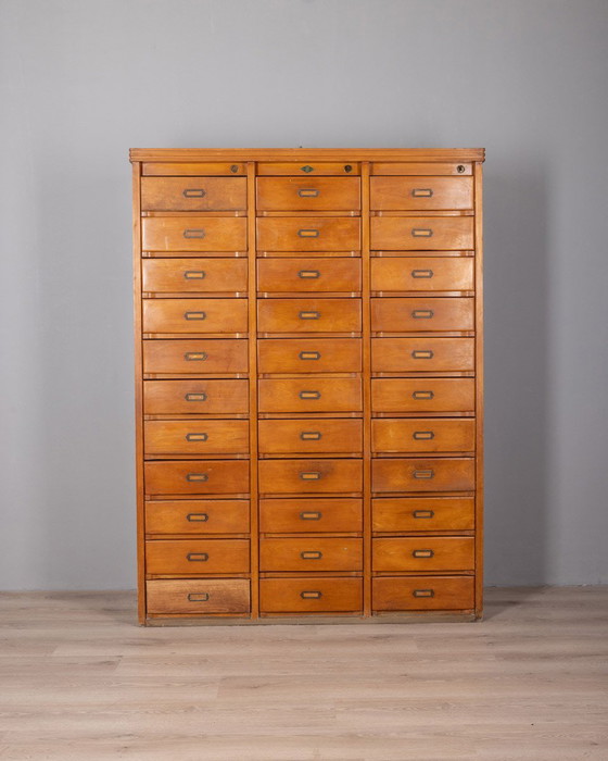 Image 1 of Vintage 50s Wooden Filing Cabinet with 33 Drawers, Design by A. Gorgone