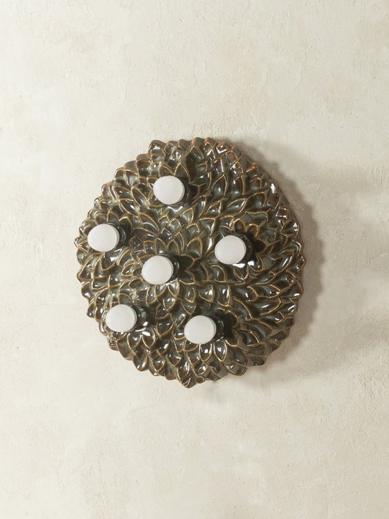 Lampada da parete in ceramica degli anni '70 con decorazioni floreali. – Applique (photo 3 of 7)