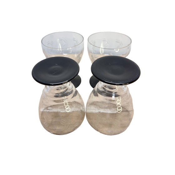 Image 1 of Set Of 4 Art Deco Wine Glasses With Black Foot, 1930s