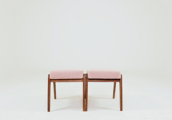 Image 1 of Sgabello scandinavo rosa bouclé set di 2