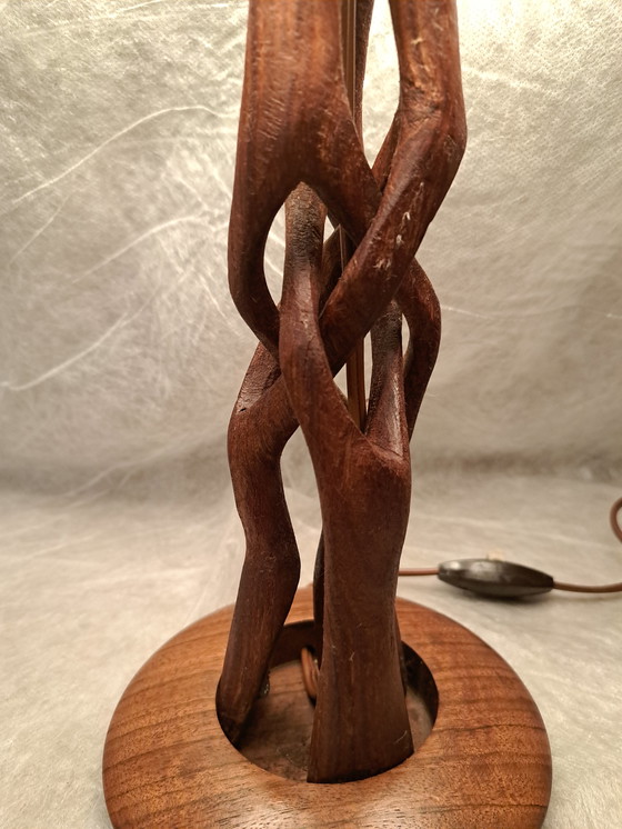 Image 1 of Mid-century hand-carved Scandinavian teak table lamp