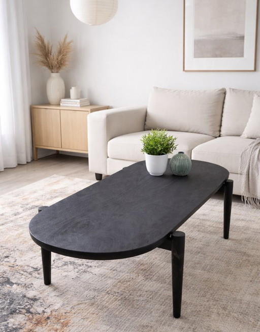 Table basse robuste 120x60cm en bois de manguier et métal, neuve