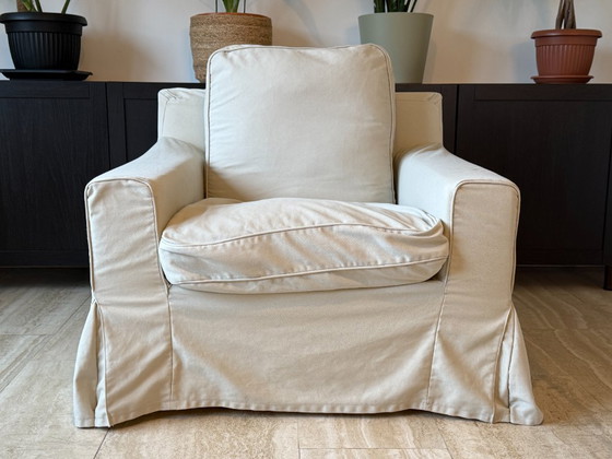 Image 1 of High-quality slipcover armchair with down cushion, beige country style