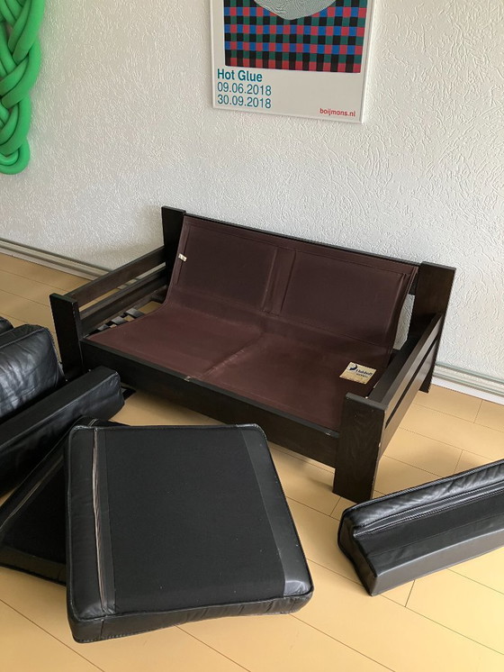 Image 1 of Leolux - Sofá de dos plazas de cuero negro modelo 757, Harry de Groot