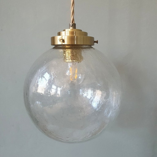 Vintage plafond hanglamp van getextureerd / bubbelglas - Mid Century