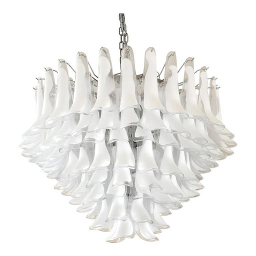 Lustre en verre de Murano blanc et transparent « Selle », style Mazzega