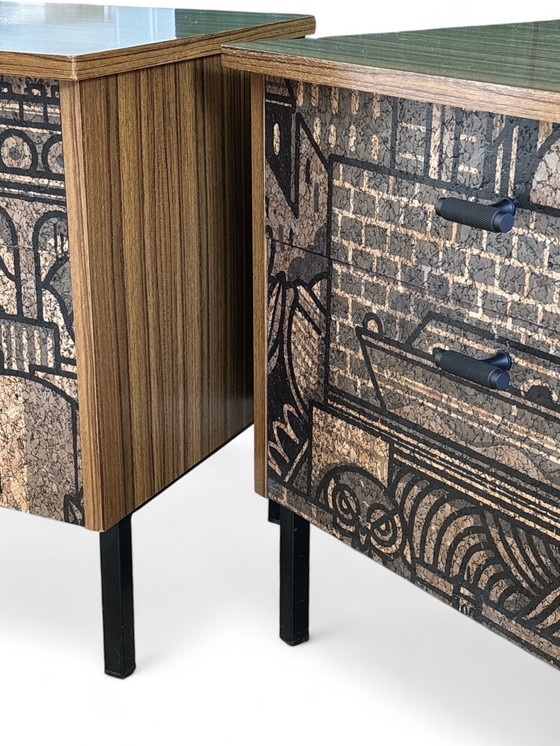 Image 1 of Vintage Nachtkastjes avec Kurkprint | L'ambiance vintage