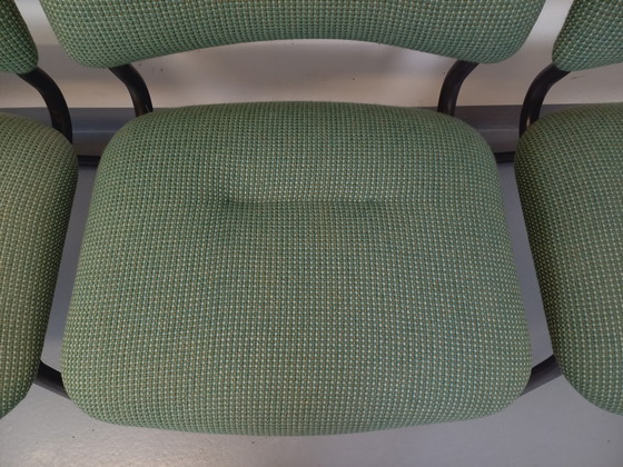 Image 1 of Suite of 4 Vintage Steelcase Style Marcel Breuer Cesca B32 Chairs in Dark Grey Metal and Green Fabric