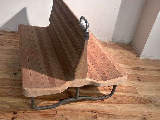 Image 1 of Vintage mid-century train bench