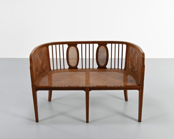 Image 1 of Vintage caned slant bench, 1950s