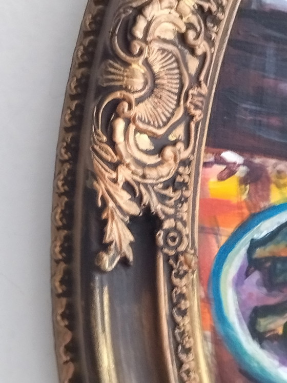Image 1 of Original painting of the cat Pipette – Handcrafted cold-fired ceramic frame (33x22 cm)