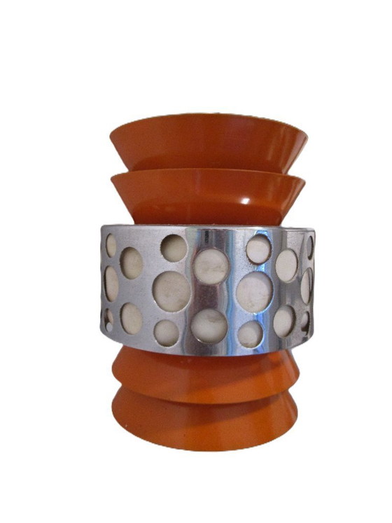 Image 1 of Suspension style futuriste, métal orange, chrome, Massive, Belgique, années 1960-1970