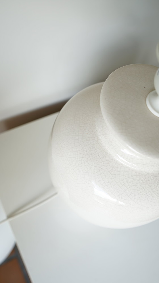 Image 1 of Vintage white Le Dauphin lamp base in crackled glazed ceramic - 1980s