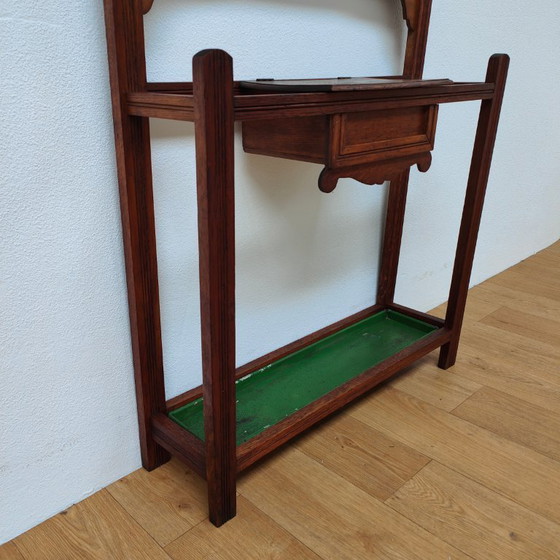 Image 1 of Porte-manteau ancien, porte-manteau sur pied avec miroir, mobilier d'entrée