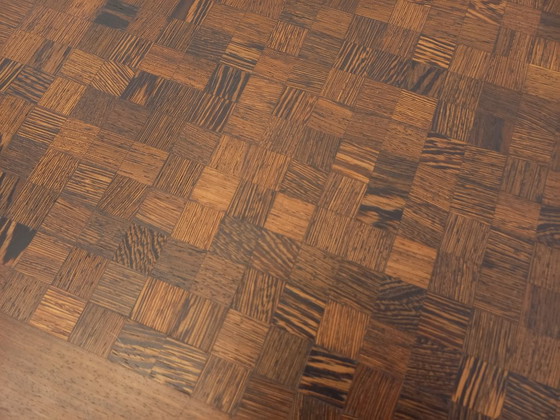 Image 1 of Vintage rectangular coffee table by Dieter Wackerlin in wenge wood mosaic and black metal legs from the 60s/70s