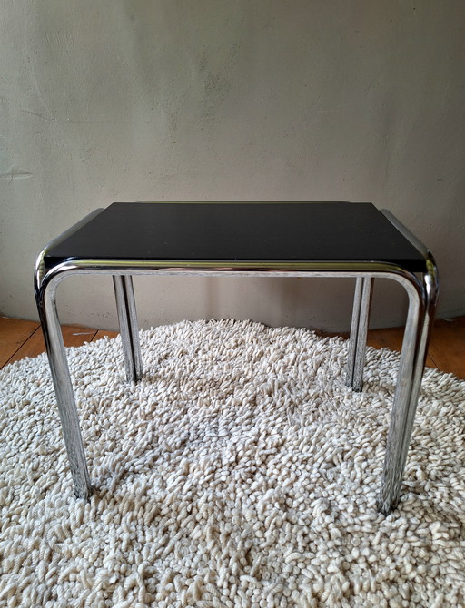 Table d'appoint midcentury noire, structure en acier tubulaire
