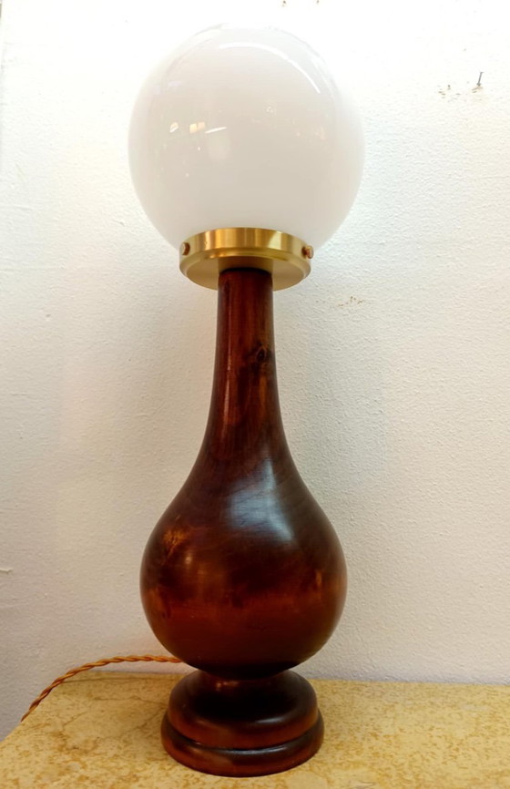 Image 1 of Lampe art déco bois et opaline 