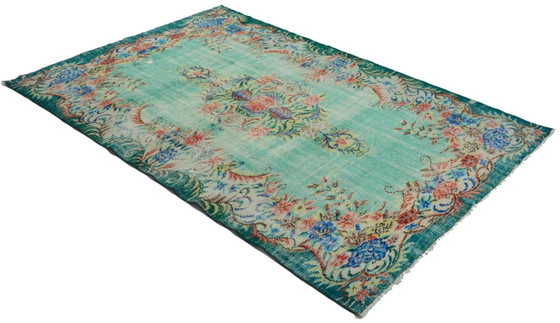 Grande tappeto turco vintage Oushak 295 × 182 cm – Tappeto in lana con motivo floreale turchese – Tappeti (photo 5 of 10)